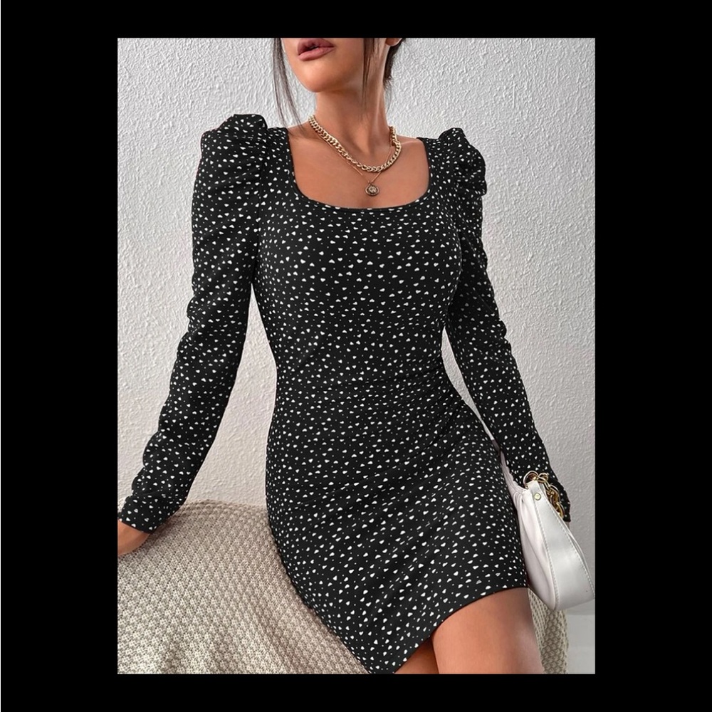 Shein heart print puff sleeve bodycon dress